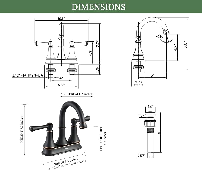 Oil Rubbed Bronze 2 Handle Centerset Bathroom Sink Faucet with Pop up Drain | TimeArrow Modern 4 Inch Bathroom Faucet, Vanity Lavatory Faucet 3 Holes with 360° Swivel Stainless Steel Spout, TAF067Y-ORB