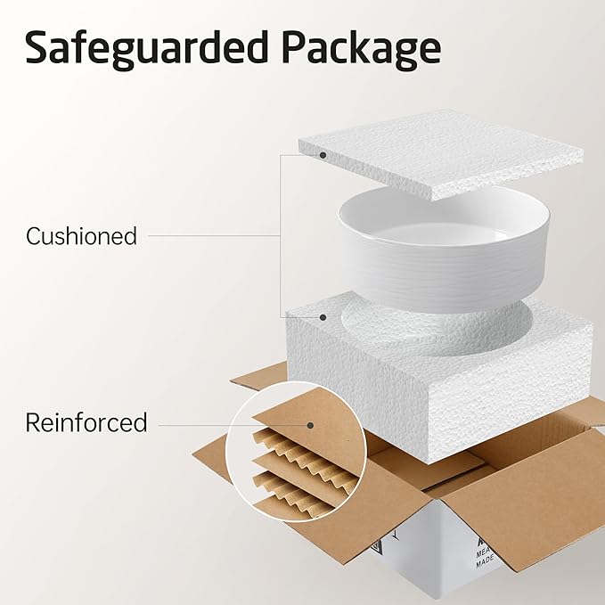 KES Bathroom Vessel Sink, Bowl Sink for Bathrooms 16 Inch Sink Bowl for Bathroom Vanity, Bathroom Sinks Above Counter RV Bathroom Countertop Round Ceramic White, BVSC138