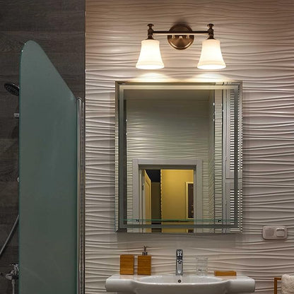 Bathroom Vanity Light Fixtures, Traditional Brushed Nickel 2 Lights Wall Sconce Lighting with Opal Glass Shade, Porch Wall Mount Light Fixture for Bathroom, Mirror Cabinets Hallway Stairs