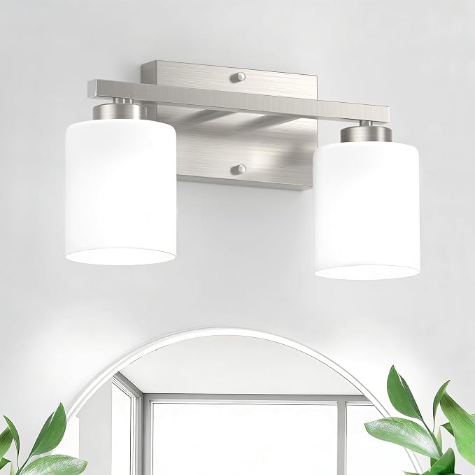 Honesorn Bathroom Vanity Light, 2 Light, Brushed Nickel, Frosted Shades | Bathroom Light Fixtures Over Mirror, Modern Bathroom Lights ,Wall Sconces, Anti-Rust, E26 Socket (Bulbs Not Included)