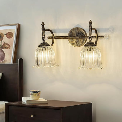 CVKASH 2-Light Bathroom Vanity Light Fixtures Over Mirror,Bronze Modern Vanity Light with Glass Shade Vintage Wall Sconce for Bedroom Dressing Room Living Room Hallway Cabinet