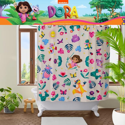 Dora The Explorer 13-Piece Shower Curtain Set, 72 x 72 Inch Fabric Curtain with Hooks, Bathroom Decor, Machine Washable, (100% Officially Licensed Product) by Franco Collectibles