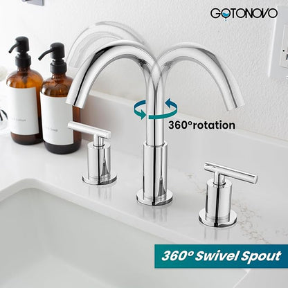 gotonovo 3 Hole 2 Handles Lavatory Basin Bathroom Sink Faucet with Pop Up Drain with Hot and Cold Mixer Valves 8 Inch Widespread Bathroom Faucet Polish Chrome