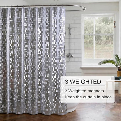 TIKABC Shower Curtain Liner, 4G PEVA Shower Liner, Plastic Peva Waterproof Shower Curtains, 72x72 inch with Grommet Holes 3 Magnetic Weights
