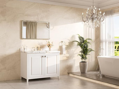 Brushed Nickel Vanity Mirror for Bathroom 40 x 24 Beveled Edge Tempered Glass, Rounded Corner Rectangle Wall Mirror for Modern Bathroom, Living Room, Bedroom, Entryway