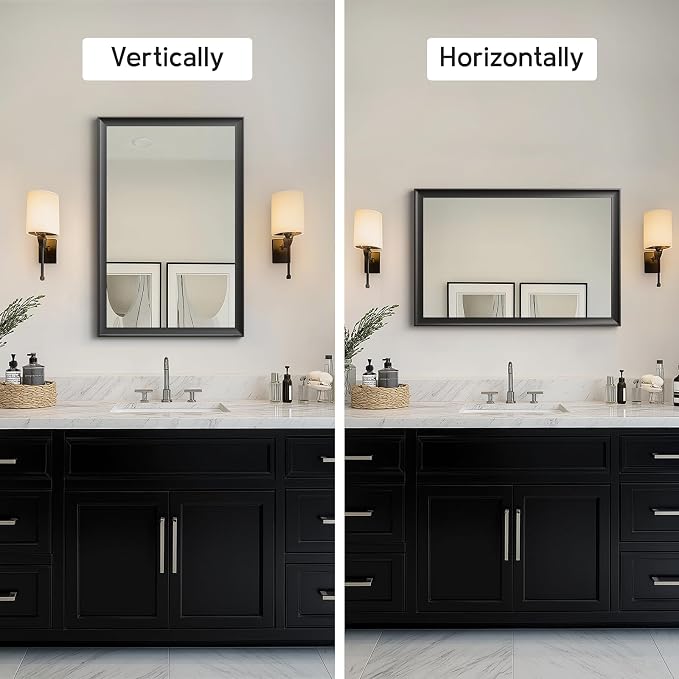 2 Pack Black Bathroom Mirrors for Over Sink 24x36 Inch | Rectangle Wall Vanity Mirror for Bedroom, Entryway, Living Room Decor, Aluminum Alloy Framed, Anti-Rust