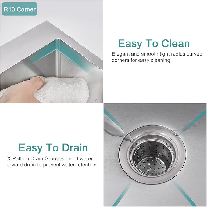 Brushed Topmount Kitchen Sink - 28”×18” Single Bowl Sink | 9 Inch Deep Handmade Bar Sink with Strainer, Stainless Steel 304, Center Drain, X-Groove Drainage, Sound-Dampening Pad