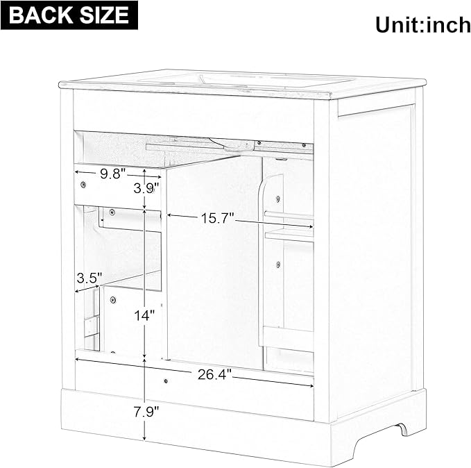 LUMISOL 30" Bathroom Vanity with Sink Combo, Solid Wood Bathroom Vanity with 2 Drawers and Storage Racks on Door, Freestanding Bathroom Storage Cabinet with Ceramic Basin Sink, White