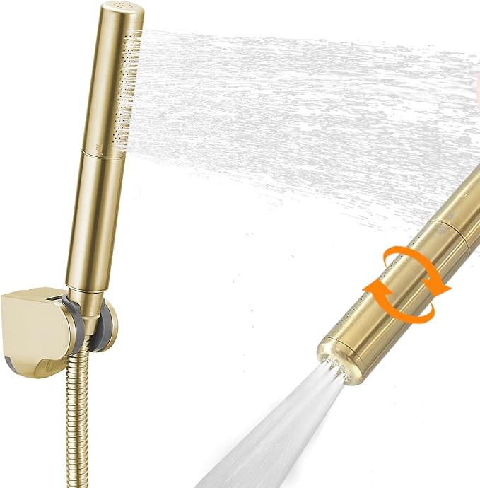 Handheld Shower Head Sprayer Shower Wand Hand Shower Showerhead Gold | Brushed Gold High Pressure Showerhead, Hand Held Sprayer, Brass Shower Head, Wall Mounted, 60 In Stainless Steel Shower Hose