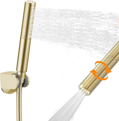 Handheld Shower Head Sprayer Shower Wand Hand Shower Showerhead Gold | Brushed Gold High Pressure Showerhead, Hand Held Sprayer, Brass Shower Head, Wall Mounted, 60 In Stainless Steel Shower Hose
