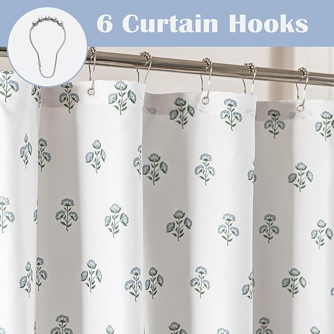 Stall Small Shower Curtain 36x72 for RV,Boho Farmhouse Blue and Green Floral Waterproof Fabric Half Size Narrow Shower Curtains for Dorm Camper