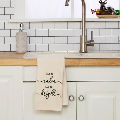 SKL Home Christmas/Winter All is Calm Hand Towel Set-2pc, Natural | 100% Cotton. Soft, embroidered velour. Great for the bathroom, kitchen or bar & holiday gifting.