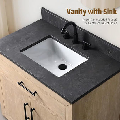 36 Inch Bathroom Vanity with Single Sink & Black Ceramic Top, MDF Material Vanity Cabinet with Basin Combo, Soft-Closing Doors, Removable Shelf, Backsplash