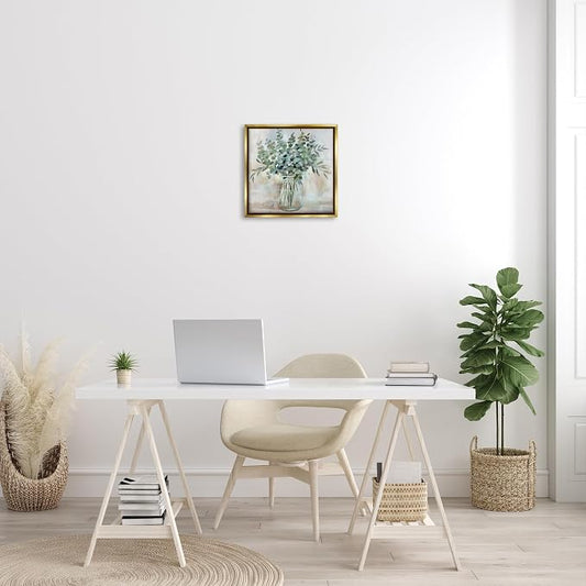 'Soothing Eucalyptus Herb Arrangement'| Floating Frame Canvas Art | Stupell Industries | Gold, 18 x 18 Inches, Easy to Hang and Sturdy, Made in USA, by Nan