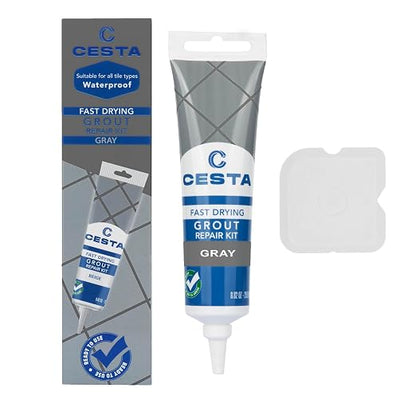 Tile Grout Repair Kit Grey - Fast Drying Premixed Grout Filler for Bathroom, Kitchen & Floor - Restore & Renew Tile Joints Line - Squeeze Tube with Applicator - Fills Cracks and Gaps (8.8 oz)