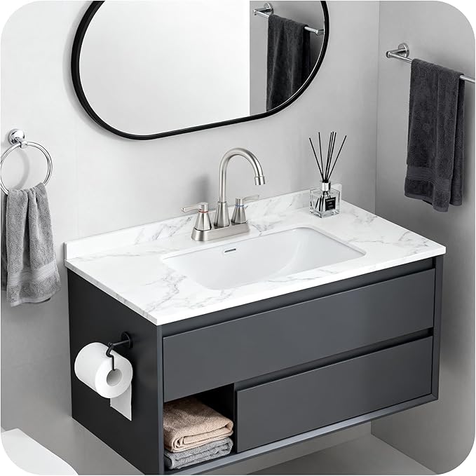 Brushed Nickel Bathroom Faucet 3 Hole, 4 Inch 2-Handle Centerset Bathroom Sink Faucet, Faucet for Bathroom Sink 360° Swivel Bathroom Faucets RV Lavatory Vanity Faucet with Pop-up Drain