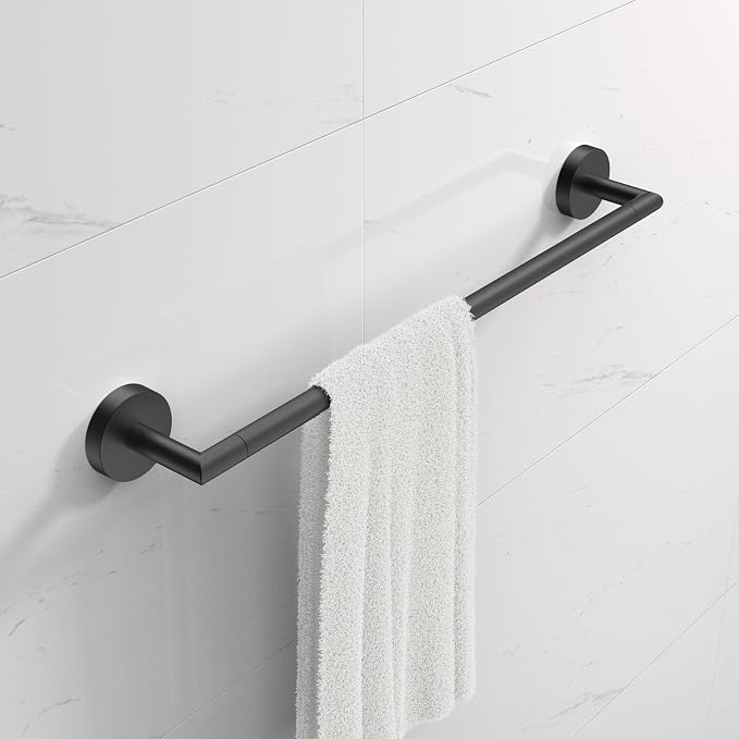 LAKETON Collection, 5-Piece Bathroom Hardware Accessories Set, Towel Ring, Adjustable Expandable Towel Bar, Two Towel and Robe Hook, Toilet Paper Holder, Wall Mounted, Matte Black