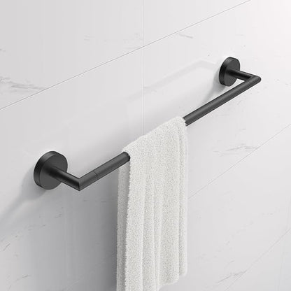 LAKETON Collection, 5-Piece Bathroom Hardware Accessories Set, Towel Ring, Adjustable Expandable Towel Bar, Two Towel and Robe Hook, Toilet Paper Holder, Wall Mounted, Matte Black