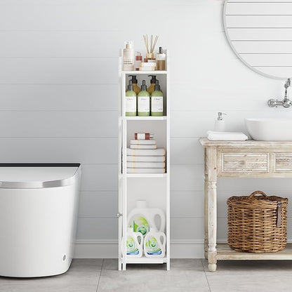 VECELO Bathroom Cabinet, Small Storage Cabinet with Toilet Paper Scroll,Corner Cabinet with Farmhouse Style Door for Bathroom Narrow Corner Space,Pearl White