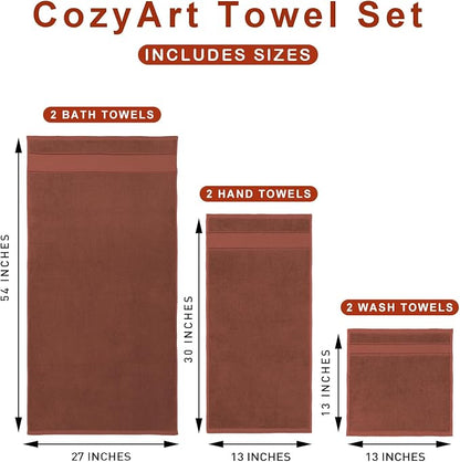 COZYART Bath Towel Set 6 PCS, Luxury 100% Turkish Cotton 650GSM Ultra Soft | Absorbent Quick Dry, OEKO‑Tex 100 Cert. Zero Twist Ring Spun Cotton, Plush Fluffy, Breathable Hotel Quality Bathroom Towels
