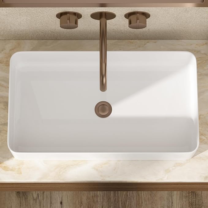 24 Inch White Rectangle Vessel Bathroom Sink | Ceramic, Above Counter, Rectangular Shape, Easy to Clean, Recommended Installation, Ideal for Bathroom, Lavatory, Vanity
