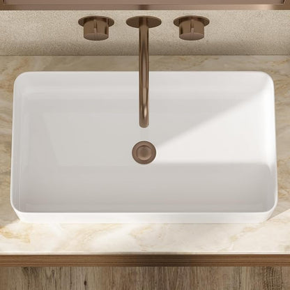 24 Inch White Rectangle Vessel Bathroom Sink | Ceramic, Above Counter, Rectangular Shape, Easy to Clean, Recommended Installation, Ideal for Bathroom, Lavatory, Vanity