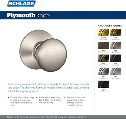 SCHLAGE F40 PLY 622 Plymouth Door Knob, Bed & Bath Privacy Lock, Matte Black (Pack of 4)