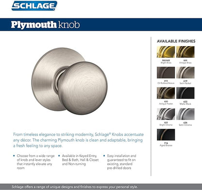 SCHLAGE F10 PLY 622 Plymouth Door Knob, Hall & Closet Passage Lock, Matte Black (Pack of 4)
