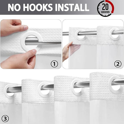 No Hook Shower Curtain with Liner Set Hotel Waffle Ombre Grey 72W X 75L | Washable Snap in Fabric Liner, Mesh Top Window, Waffle Hotel Style Shower Curtain Set