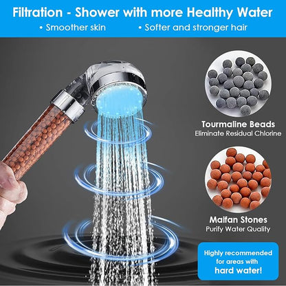 Vacto Temperature Controlled 3-color Changing Shower Head Kit, Water Saving Showerheads with Filtration Beads, LED High Pressure Handheld Shower Head Set (No Hose and Bracket)