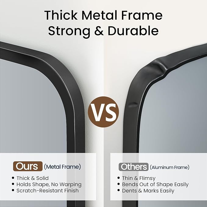 24x36 Inch Matte Black Rounded Rectangle Bathroom Vanity Mirror | For Over-Sink Bathrooms, Powder-Coated Iron Frame, Layered Shadow Box Look, Two-Way Mount, Protective Packaging