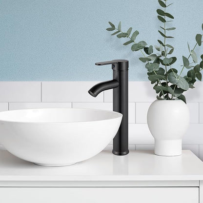 gotonovo Modern Vessel Sink Faucet with ABS Pop Up Drain, Oil Rubbed Bronze | Modern Tall Bathroom Faucet 1 Hole Single Handle Round Body, cUPC Water Supply Hoses, Basin Mixer Tap for Vanity Lavatory Rv