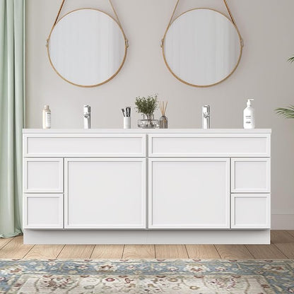 HomeBeyond 72 Inches Bathroom Vanity Base Cabinet Without Sink, Double Sink Top with Door & Soft Closing Drawers, Sturdy Floor Mounted Cabinet 2-Door 4-Drawer, White