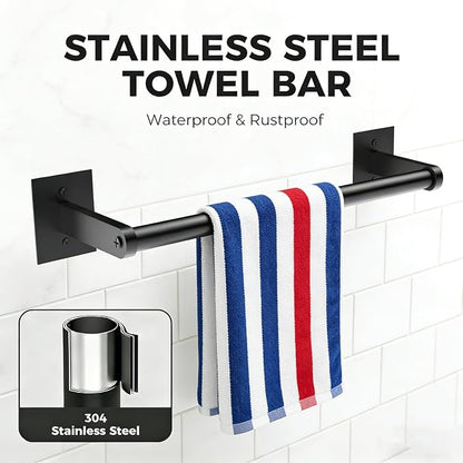 Towel Rack, 24-Inch Towel Holder 304 Stainless Steel, Hardware Set Towel Bar for Bathroom, Kitchen, Cabinet in Hotel or Home, Matte Black & Wall Mounted