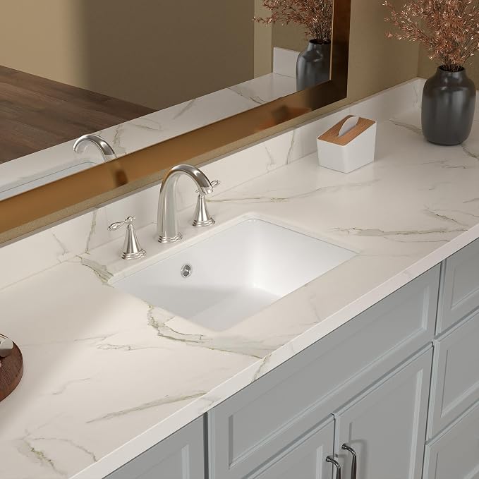 Lordear Undermount Bathroom Sink 18 Inch Bathroom Vanity Sink Undermount Rectangle White Porcelain Ceramic Bathroom Interior 16"L x 10-3/10"W