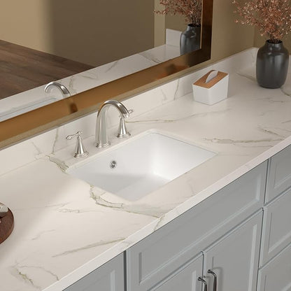 Lordear Undermount Bathroom Sink 18 Inch Bathroom Vanity Sink Undermount Rectangle White Porcelain Ceramic Bathroom Interior 16"L x 10-3/10"W