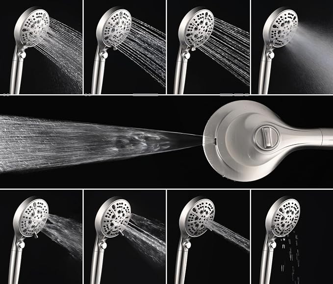 Rain Shower Head with Filtered Handheld Spray Combo Nickel 2.5 GPM | 10” Rainfall Showerhead with 9-Spray Detachable Handheld, High Pressure, ON/OFF Switch, 15-Stage Filter, Jet for Cleaning