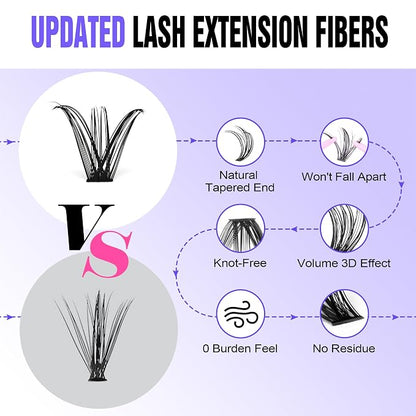 Lash Clusters 280pcs Cluster Eyelash Extensions 40D 50D Eyelash Clusters Lash Extension 8-16mm Individual Lashes for Self Application at Home (40D&50D, 0.07D, 8-16mm)