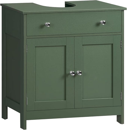 TEENFON Pedestal Sink Storage Cabinet with 2 Doors and Drawer, Bathroom Sink Cabinet, Under Sink Cabinet with U-Shape Cut-Out, Green