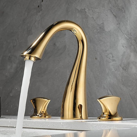 Bathroom Basin Mixer Faucet 3 Hole Basin Faucets Brass Hot and Cold Water-Gold