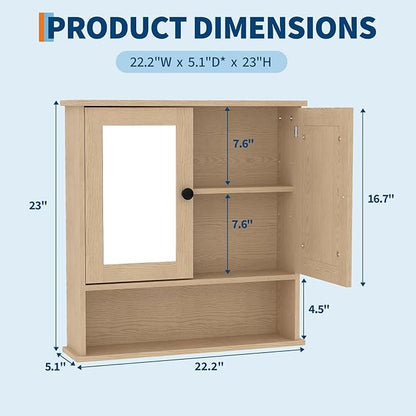 Bathroom Wall Cabinet with Mirrored Doors – Slim Medicine Cabinet with Adjustable Shelf – 2.2x23x5.1 Inch Compact Wall Cabinet for Bathroom, Kitchen, Laundry Room, Entryway
