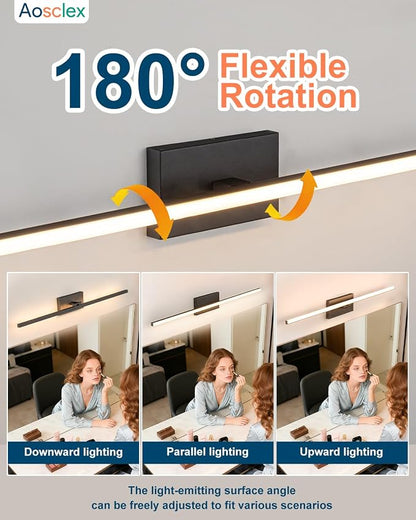 Aosclex 32" 5CCT Dimmable Rotatable Black Bathroom Vanity Light 24W 2160LM | IP44, 5CCT Adjustable (2700K–5000K), Dimmable, Dual-Sided, 180° Rotatable Angle, ETL