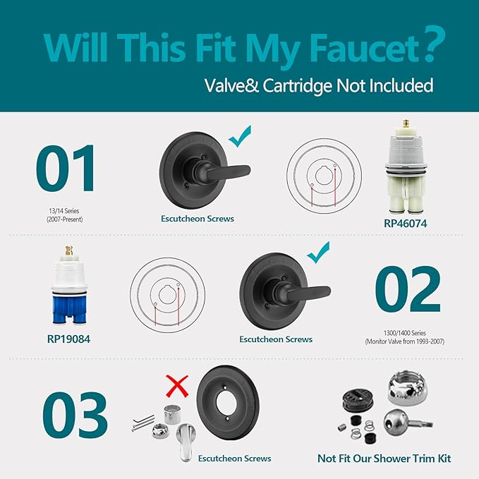 Shower Trim Kit Replacement for 13/14 Series, Shower Cover Plate with Handle (Valve& Catridge Not Inclued) (Oil Rubbed Bronze)