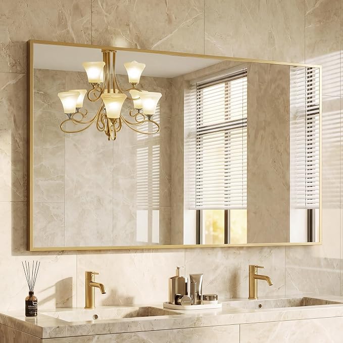 NEWBULIG Bathroom Wall Mirror, Vanity Mirror, 30x48 Inch | Rectangle Metal Frame, Tempered Glass, Over Sink Entryway, Living Room Hang, Horizontal or Vertical, Gold
