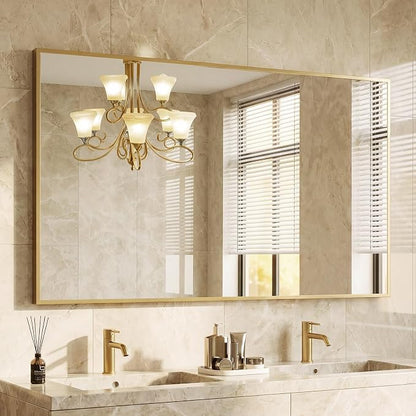 NEWBULIG Bathroom Wall Mirror, Vanity Mirror, 30x48 Inch | Rectangle Metal Frame, Tempered Glass, Over Sink Entryway, Living Room Hang, Horizontal or Vertical, Gold