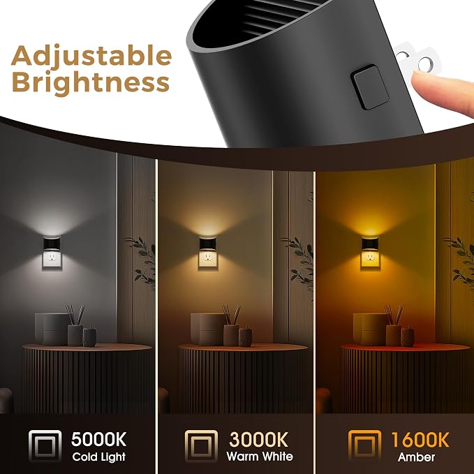 L LOHAS LED Night Lights Plug into Wall with 3CCT Adjustable, 1W Nightlight | (1600K/3000K/5000K), 1W Nightlights Plug in Wall with Dusk to Dawn Sensor, 2 Pack, Black Housing