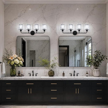 Black Vanity Lights, 4-Light Crystal Bathroom Light Fixtures | Modern Bathroom Vanity Light E26 Wall Light over Mirror (Exclude Bulb)