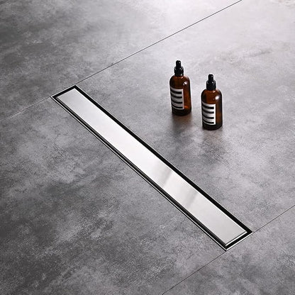 Linear Shower Floor Drain, 18 Inch Brushed Nickel 304 Stainless Steel Bathroom Drains Kit, Rectangular Shower Trench Drain with Reversable Tile-in Pattern Drain Cover & Hair Catcher