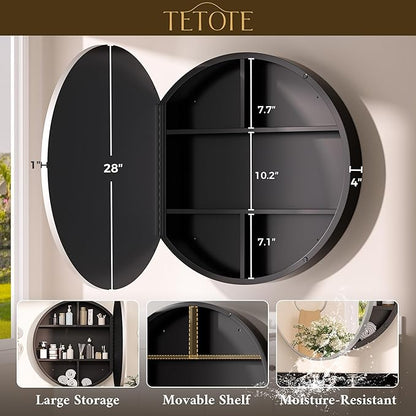 TETOTE Bathroom Mirror Cabinet 30 x 30 Matte Silver Gray Round Bathroom Medicine Cabinet with Mirror Adjustable Shelves Farmhouse Wall Mirror with Storage Surface Mounted