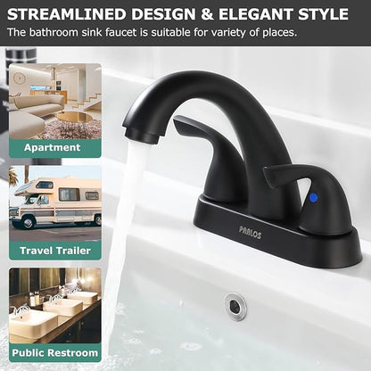 PARLOS 2-Handle Bathroom Sink Faucet with Drain Assembly and Supply Hoses Matte Black,1359804